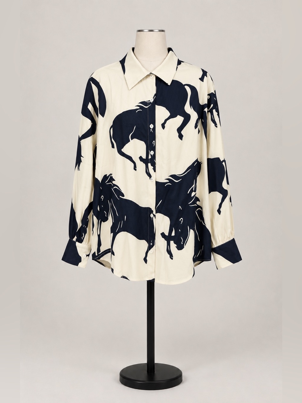 Black & White Horse Print Dress | Size Large | Long Sleeve